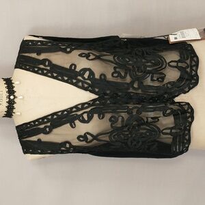 Gorgeous Vintage Deadstock Black Vest Evening Party Wear Ribbon on Net Sexy  USA